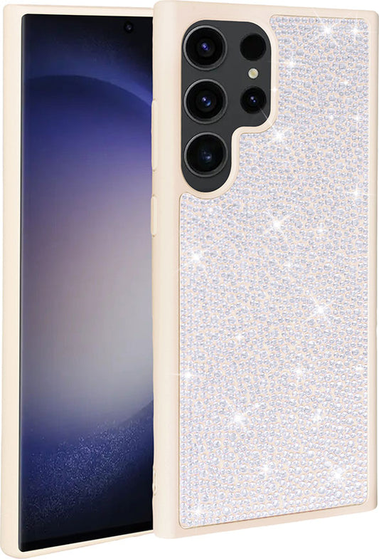 Galaxy S23 Ultra Kılıf Parlak Taşlı Tasarım Mnc Ston Kapak-Beyaz