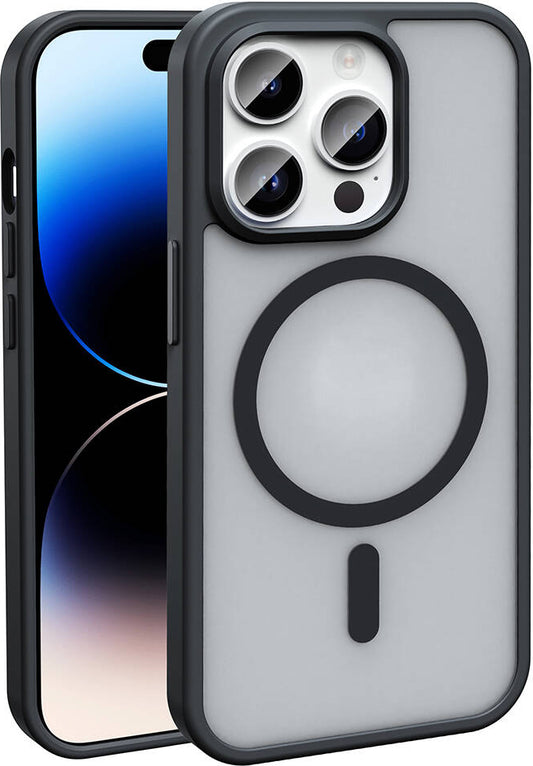 Apple iPhone 14 Pro Kılıf Magsafe Şarj Özellikli Mat Arka Yüzey Mnc Sio Kapak-Siyah
