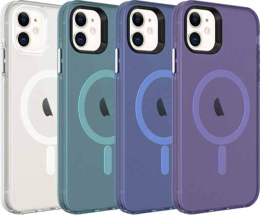 Apple iPhone 11 Kılıf Mnc Magsafe Şarj Özellikli Buzlu Transparan C-Pro Sert Kapak-Yeşil
