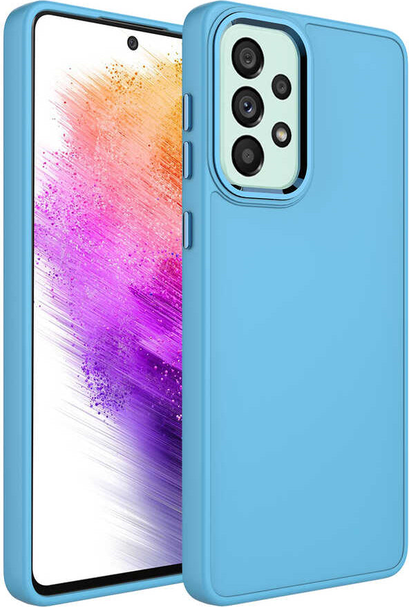 Galaxy A23 Kılıf Metal Çerçeve ve Buton Tasarımlı Silikon Mnc Luna Kapak-Sierra Mavi