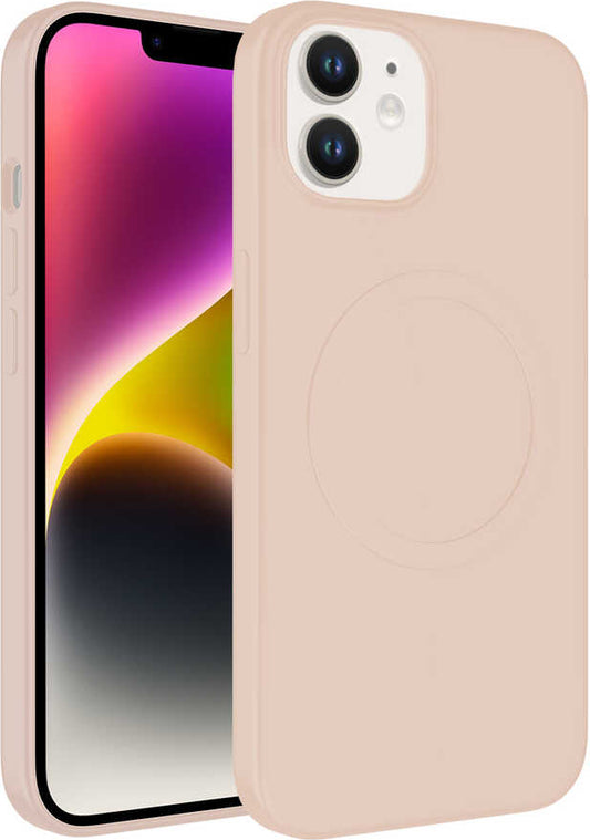 Apple iPhone 12 Kılıf Magsafe Wireless Şarj Özellikli Pastel Renk Silikon Mnc Plas Kapak-Pembe Açık