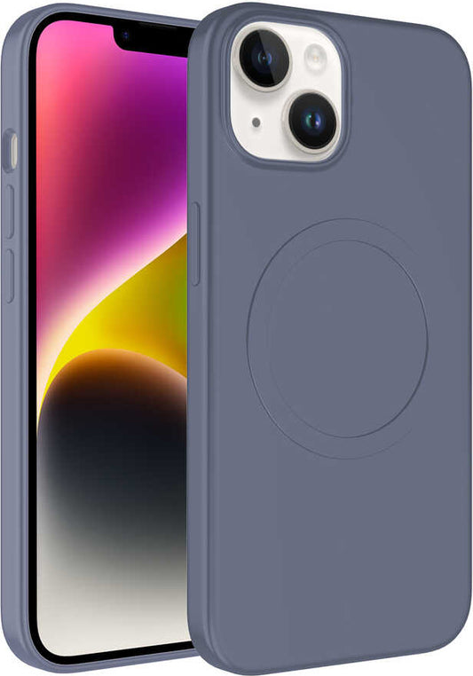 Apple iPhone 14 Plus Kılıf Magsafe Wireless Şarj Özellikli Pastel Renk Silikon Mnc Plas Kapak-Lavendery Gray