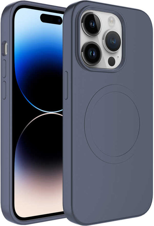 Apple iPhone 14 Pro Max Kılıf Magsafe Wireless Şarj Özellikli Pastel Renk Silikon Mnc Plas Kapak-Lavendery Gray