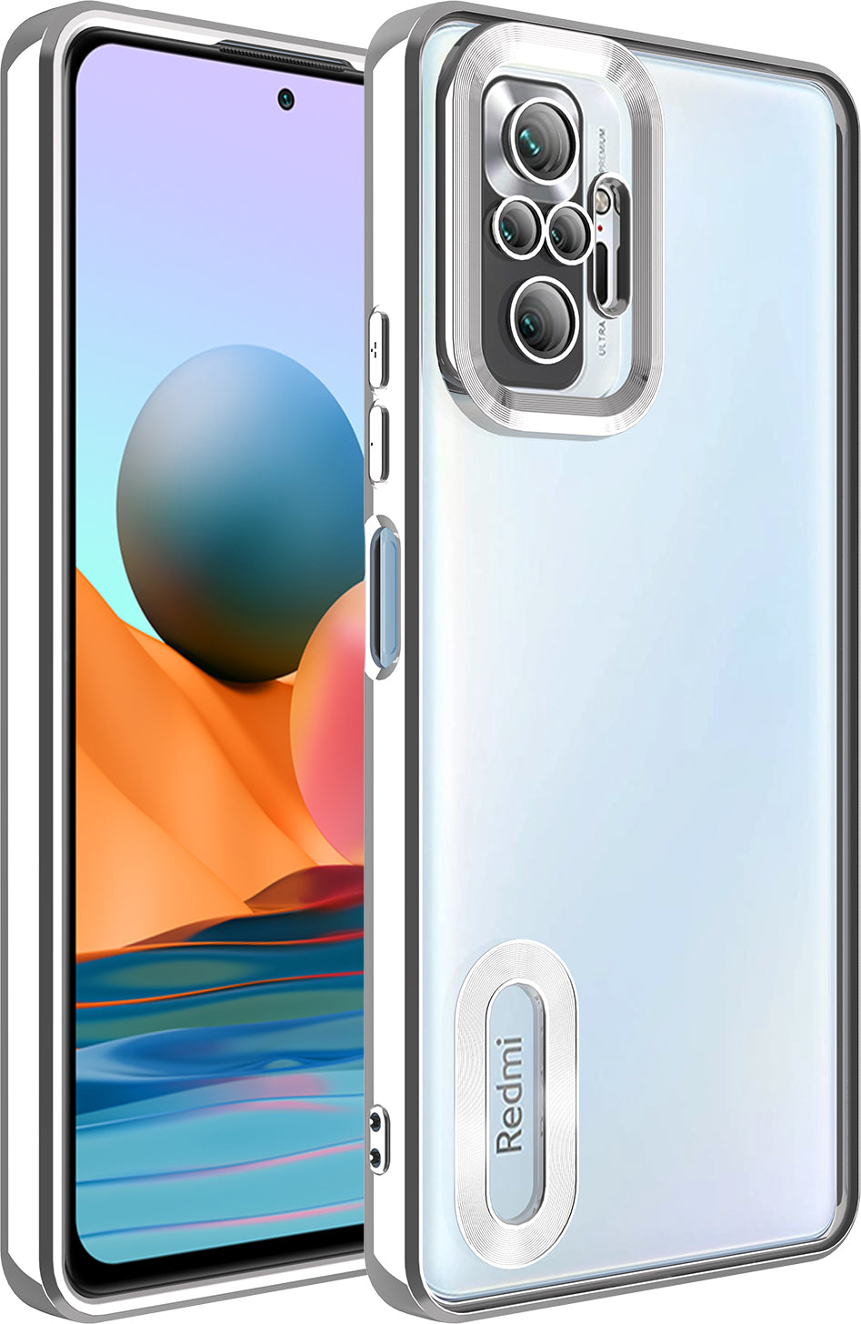 Xiaomi Redmi Note 10 Pro Kılıf Kamera Korumalı Logo Gösteren Mnc Omega Kapak-Gümüş