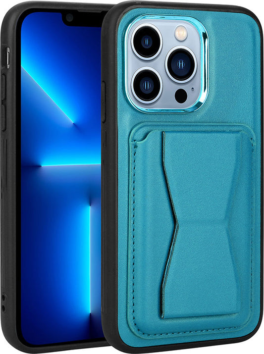 Apple iPhone 13 Pro Kılıf Kartlıklı Standlı pu Deri Mnc Memo Kapak-Mavi