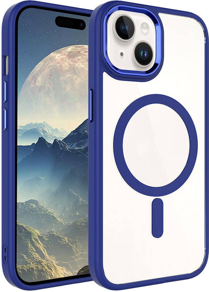 Apple iPhone 15 Kılıf Wireless Şarj Özellikli Mnc Krom Magsafe Silikon Kapak-Lacivert