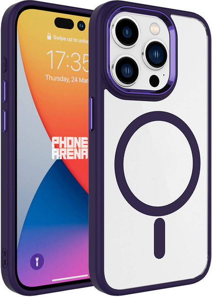 Apple iPhone 15 Pro Kılıf Wireless Şarj Özellikli Mnc Krom Magsafe Silikon Kapak-Derin Mor