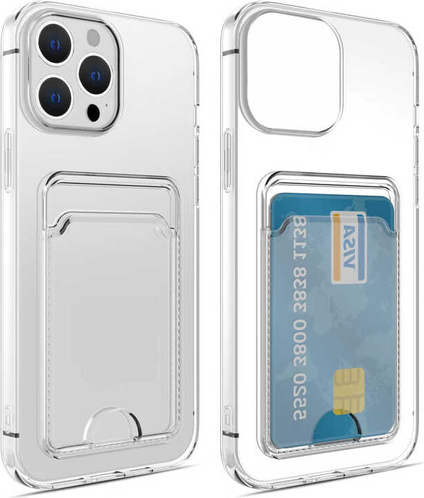 iPhone 14 Pro Max Kılıf Kartlıklı Şeffaf Mnc Setra Clear Silikon Kapak-Renksiz