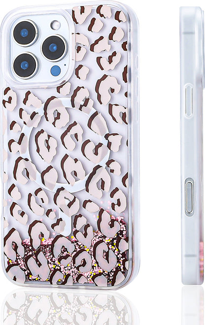 iPhone 14 Pro Max Uyumlu Kılıf Sıvılı Simli Baskılı Şeffaf Arka Yüzey Mnc Mossa Silikon Kapak-Pembe