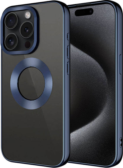Apple iPhone 15 Pro Max Kılıf Tek Kamera Çerçeveli Logo Gösteren Mnc Omega Kapak-Lacivert