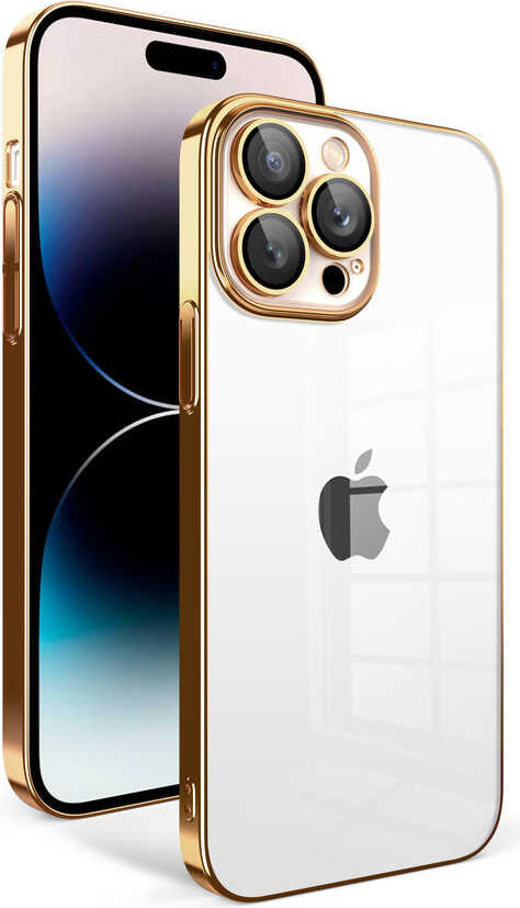 iPhone 14 Pro Uyumlu Kamera Korumalı Renkli Çerçeveli Mnc Garaj Kapak-Gold