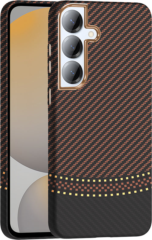 Galaxy S25 Kılıf M-Safe Şarj Özellikli Karbon Fiber Görünümlü Mnc Gros Kapak - Gold-Siyah