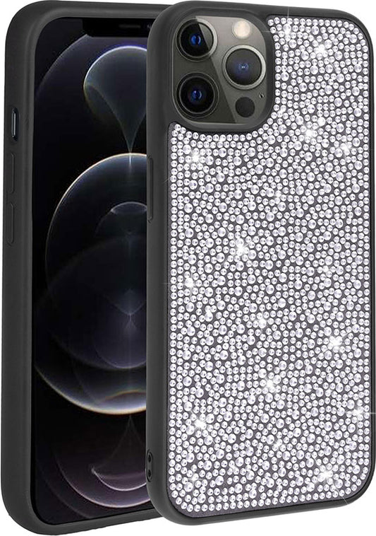 Apple iPhone 13 Pro Kılıf Parlak Taşlı Tasarım Mnc Ston Kapak-Siyah