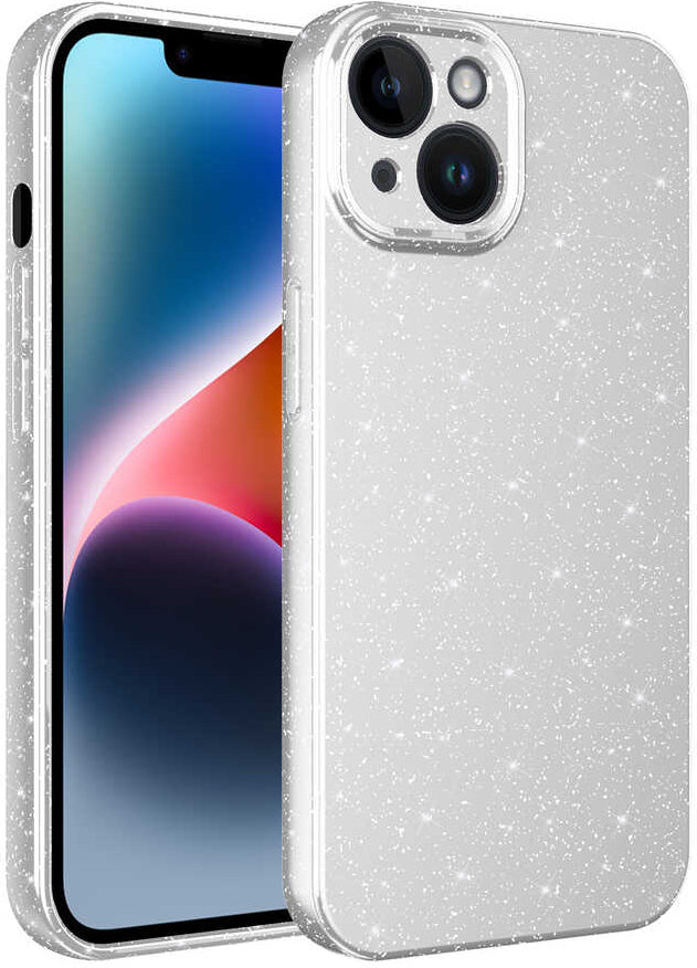 Apple iPhone 14 Plus Kılıf Kamera Korumalı Simli Lüks Mnc Koton Kapak-Beyaz