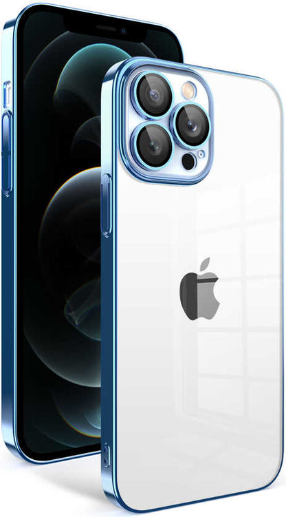 Apple iPhone 12 Pro Max Kılıf Kamera Korumalı Renkli Çerçeveli Mnc Garaj Kapak-Mavi Açık