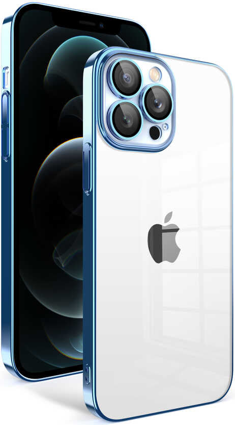 Apple iPhone 12 Pro Max Kılıf Kamera Korumalı Renkli Çerçeveli Mnc Garaj Kapak-Mavi Açık