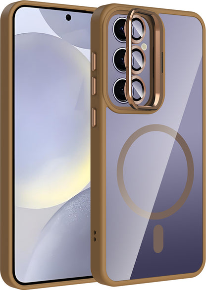 Galaxy S24 Plus Kılıf Standlı ve Kamera Lens Hediyeli M-Safe Şarj Özellikli Mnc Etro Kapak - Pembe