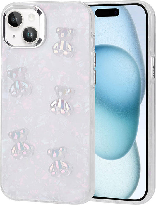 Apple iPhone 13 Kılıf Kabartma Figürlü Parlak Mnc Eralli Silikon Kapak-Ayı