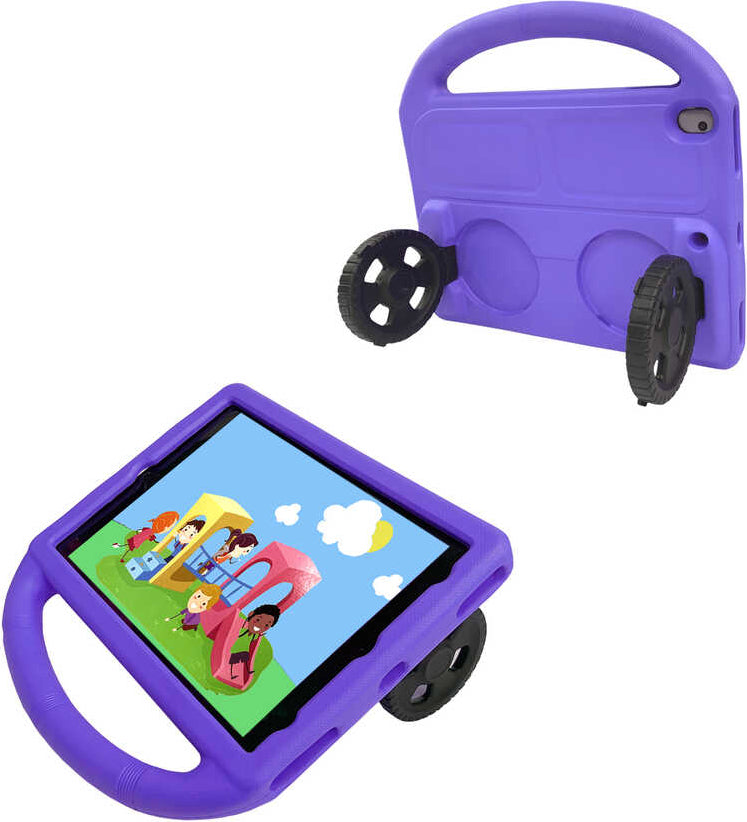 iPad 10.2 (9.nesil)  Uyumlu Mnc Wheel Car Tekerlek Standlı Tablet Eva Silikon Kılıf-Mor