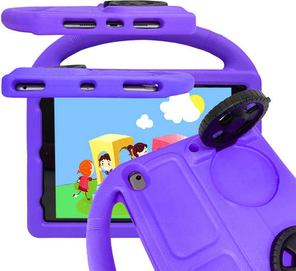 iPad 10.2 (9.nesil)  Uyumlu Mnc Wheel Car Tekerlek Standlı Tablet Eva Silikon Kılıf-Mor