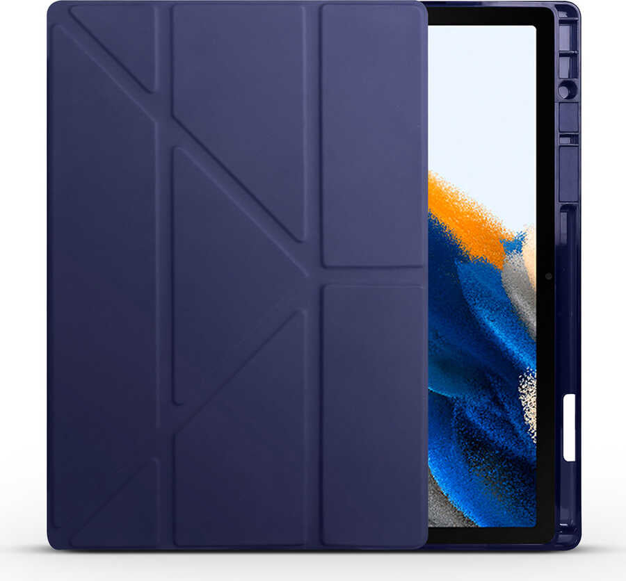Galaxy Tab A8 10.5 SM-X200 (2021) Kılıf  Uyumlu Mnc Tri Folding Kalem Bölmeli Standlı Kılıf-Lacivert