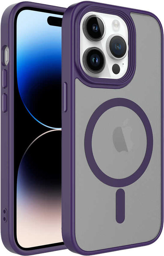 Apple iPhone 12 Pro Kılıf Mat Arka Yüzey Wireless Şarj Özellikli Mnc Flet Magsafe Kapak-Derin Mor