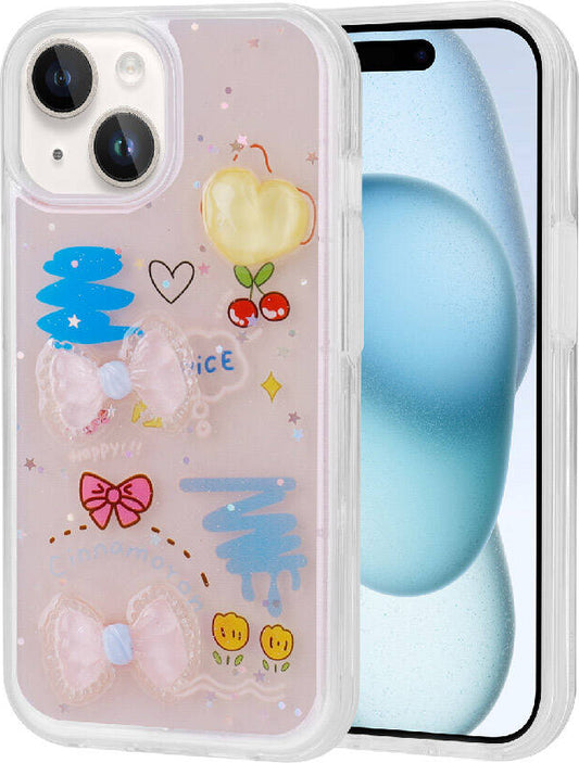 Apple iPhone 15 Kılıf Kabartma Figürlü Parlak Mnc Minimini Silikon Kapak-Pembe