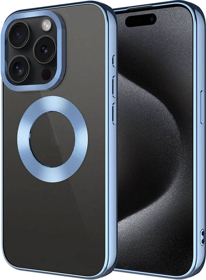 Apple iPhone 15 Pro Max Kılıf Tek Kamera Çerçeveli Logo Gösteren Mnc Omega Kapak-Sierra Mavi