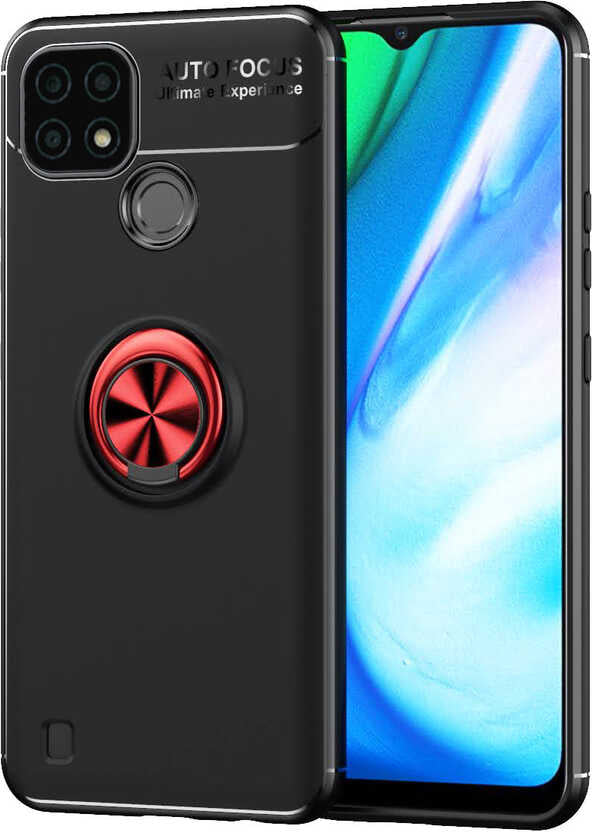 Realme C21 Kılıf Mnc Ravel Silikon Kapak-Siyah-Kırmızı