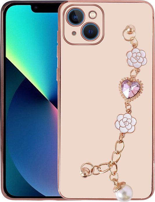 Apple iPhone 14 Plus Kılıf El Tutamaçlı Kamera Korumalı Mnc Taka Silikon Kapak-Pembe