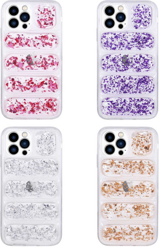 iPhone 12 Pro Max Kılıf Kamera Korumalı Simli Airbag'li Mnc Dalga Kapak-Pembe Koyu