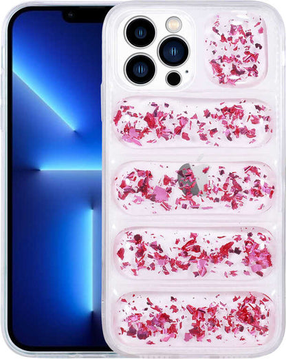 iPhone 13 Pro Kılıf Kamera Korumalı Simli Airbag'li Mnc Dalga Kapak-Pembe Koyu