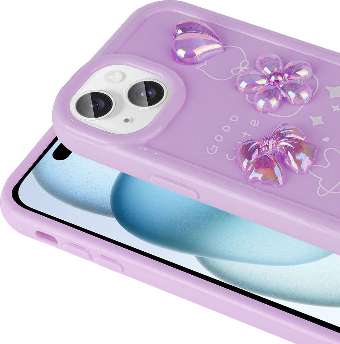 Apple iPhone 14 Kılıf Kabartma Figürlü Parlak Mnc Toys Silikon Kapak-Beyaz
