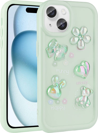 Apple iPhone 14 Plus Kılıf Kabartma Figürlü Parlak Mnc Toys Silikon Kapak-Açık Yeşil