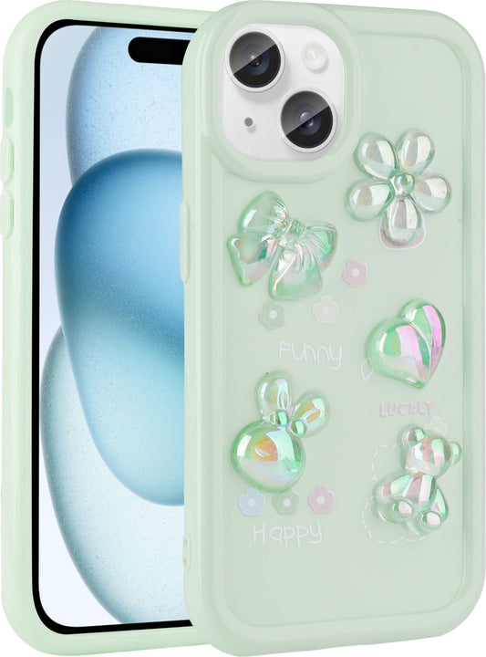Apple iPhone 14 Plus Kılıf Kabartma Figürlü Parlak Mnc Toys Silikon Kapak-Açık Yeşil