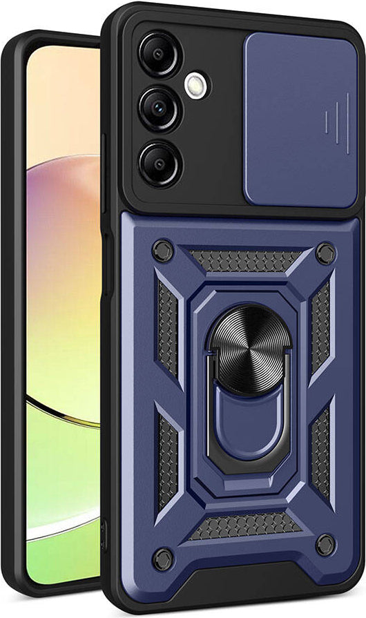 Galaxy A14 Kılıf Magnetik Standlı Kamera Korumalı Mnc Sürgülü Vega Kapak-Mavi