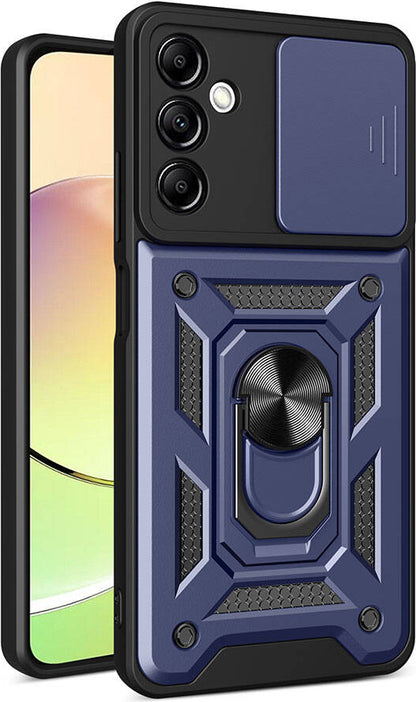 Galaxy A14 Kılıf Magnetik Standlı Kamera Korumalı Mnc Sürgülü Vega Kapak-Mavi