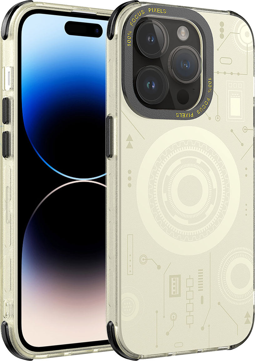 iPhone 14 Pro Max Uyumlu Mnc Wireless Şarj Özellikli Desenli Hot Kapak-Gold