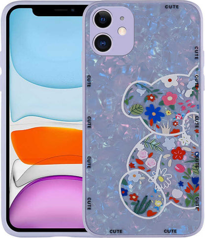 iPhone 11 Kılıf Desenli Sert Silikon Mnc Mumila Kapak-Lilac Bear