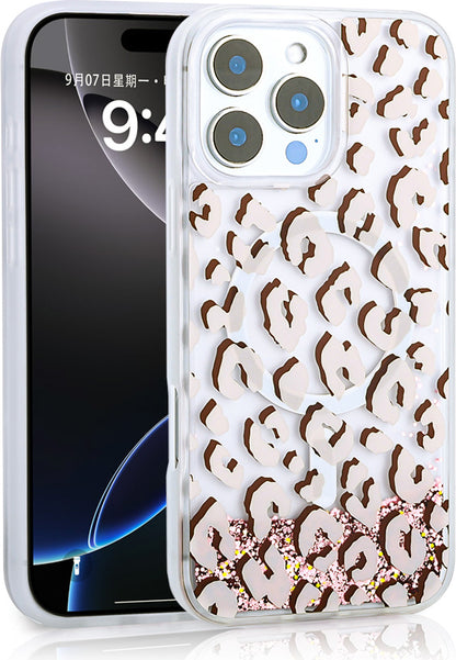 iPhone 15 Pro Max Uyumlu Kılıf Sıvılı Simli Baskılı Şeffaf Arka Yüzey Mnc Mossa Silikon Kapak-Pembe