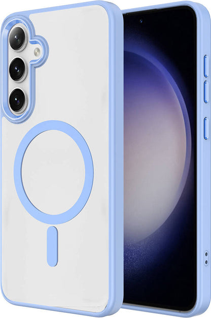 Galaxy S24 Kılıf Magsafe Şarj Özellikli Mnc Krom Magsafe Silikon Kapak-Mavi