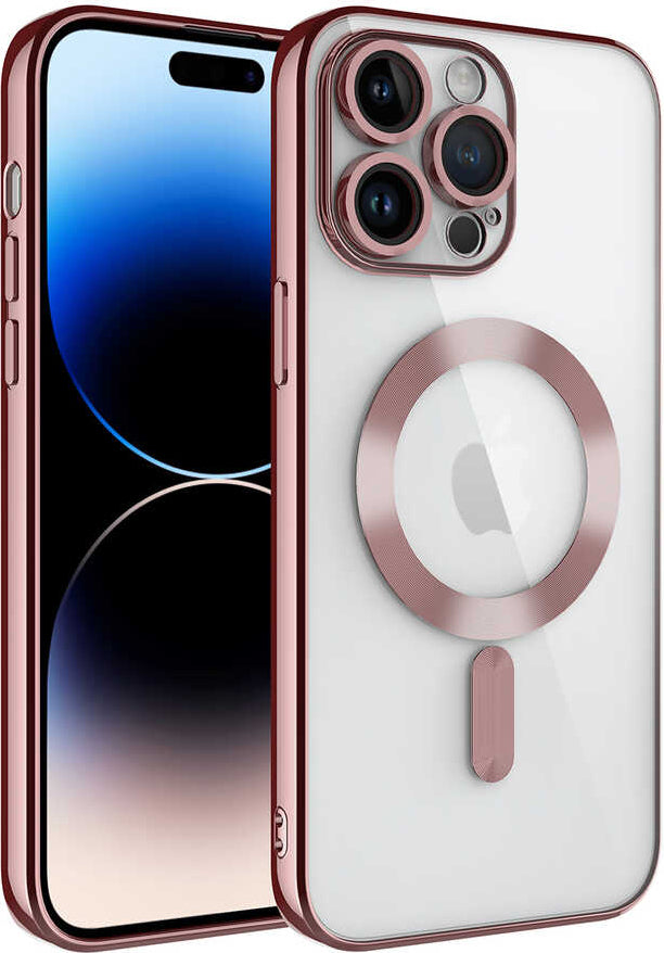 iPhone 14 Pro Uyumlu Kamera Korumalı Magsafe Wireless Şarj Özellikli Mnc Demre Kapak-Rose Gold