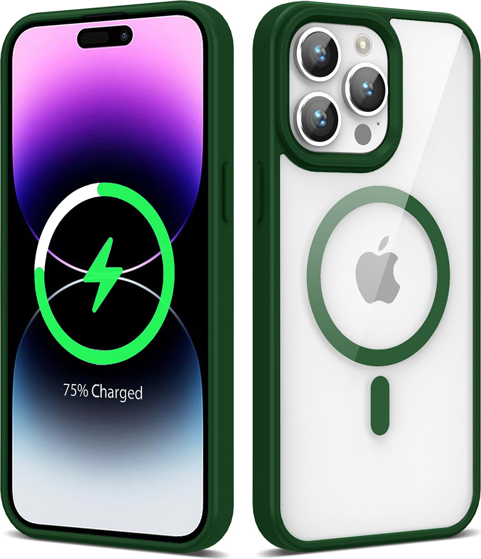 iPhone 14 Pro Max Uyumlu Magsafe Wireless Şarj Özellikli Silikon Mnc Ege Kapak-Koyu Yeşil