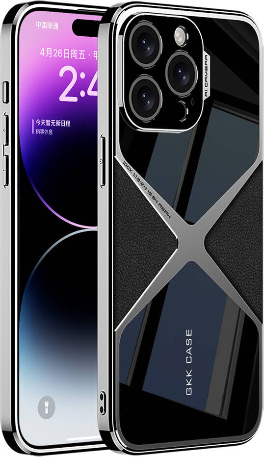 Apple iPhone 15 Pro Kılıf Ultra Ince Kamera Korumalı Pc + Deri Arka Yüzey Mnc X-Pro Kapak-Siyah