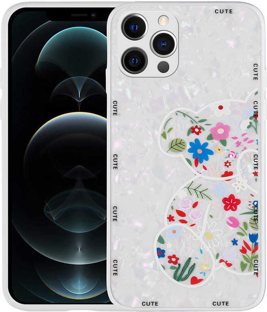 iPhone 12 Pro Max Uyumlu Desenli Sert Silikon Mnc Mumila Kapak-White Bear
