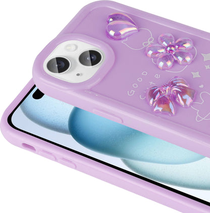 Apple iPhone 15 Plus Kılıf Kabartma Figürlü Parlak Mnc Toys Silikon Kapak-Mor