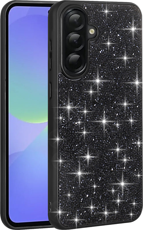 Galaxy A36 Kılıf Parlak Taşlı Tasarım Mnc Pırlanta Kapak - Siyah