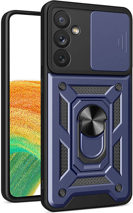 Galaxy A34 Kılıf Magnetik Standlı Kamera Korumalı Mnc Sürgülü Vega Kapak-Mavi