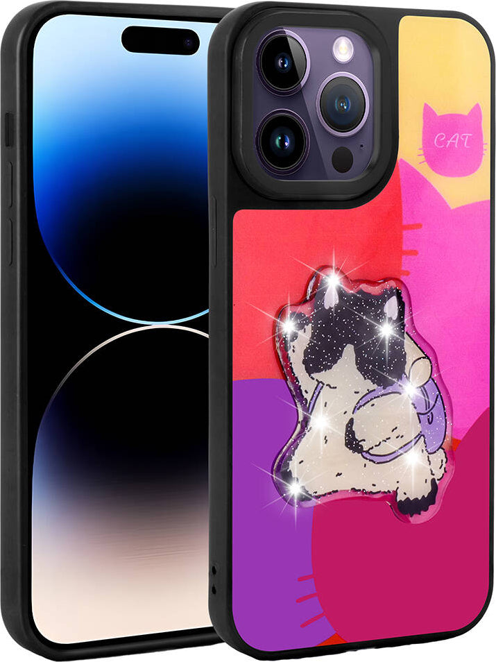 Apple iPhone 14 Pro Kılıf Parlayan Kabartmalı Ikonik Figürlü Mnc Amas Silikon Kapak-Mor