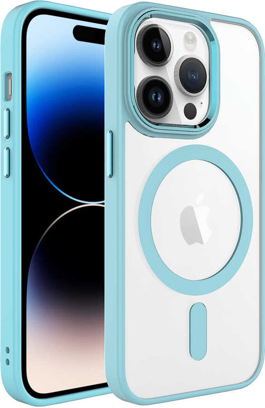 Apple iPhone 14 Pro Max Kılıf Wireless Şarj Özellikli Mnc Krom Magsafe Silikon Kapak-Yeşil